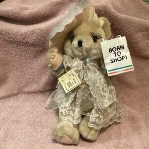 Elegant Beige Teddy Bear with Lace Dress